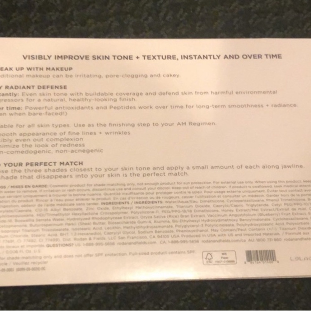 Rodan + Fields NWT one pack Sample sheet of Radiant Defense - Picture 5 of 6